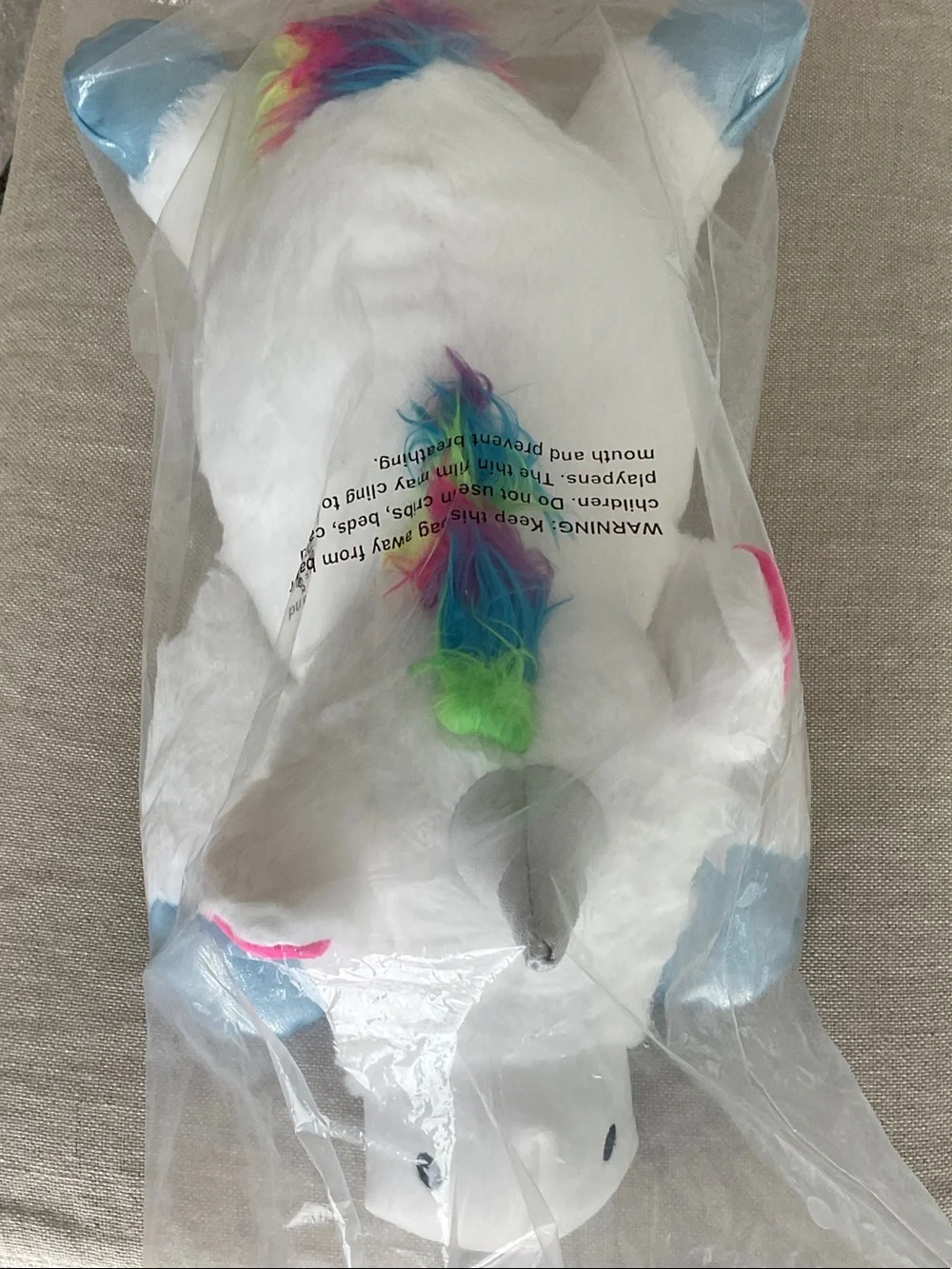 Plush Unicorn Dog Toy - White with Blue Accents